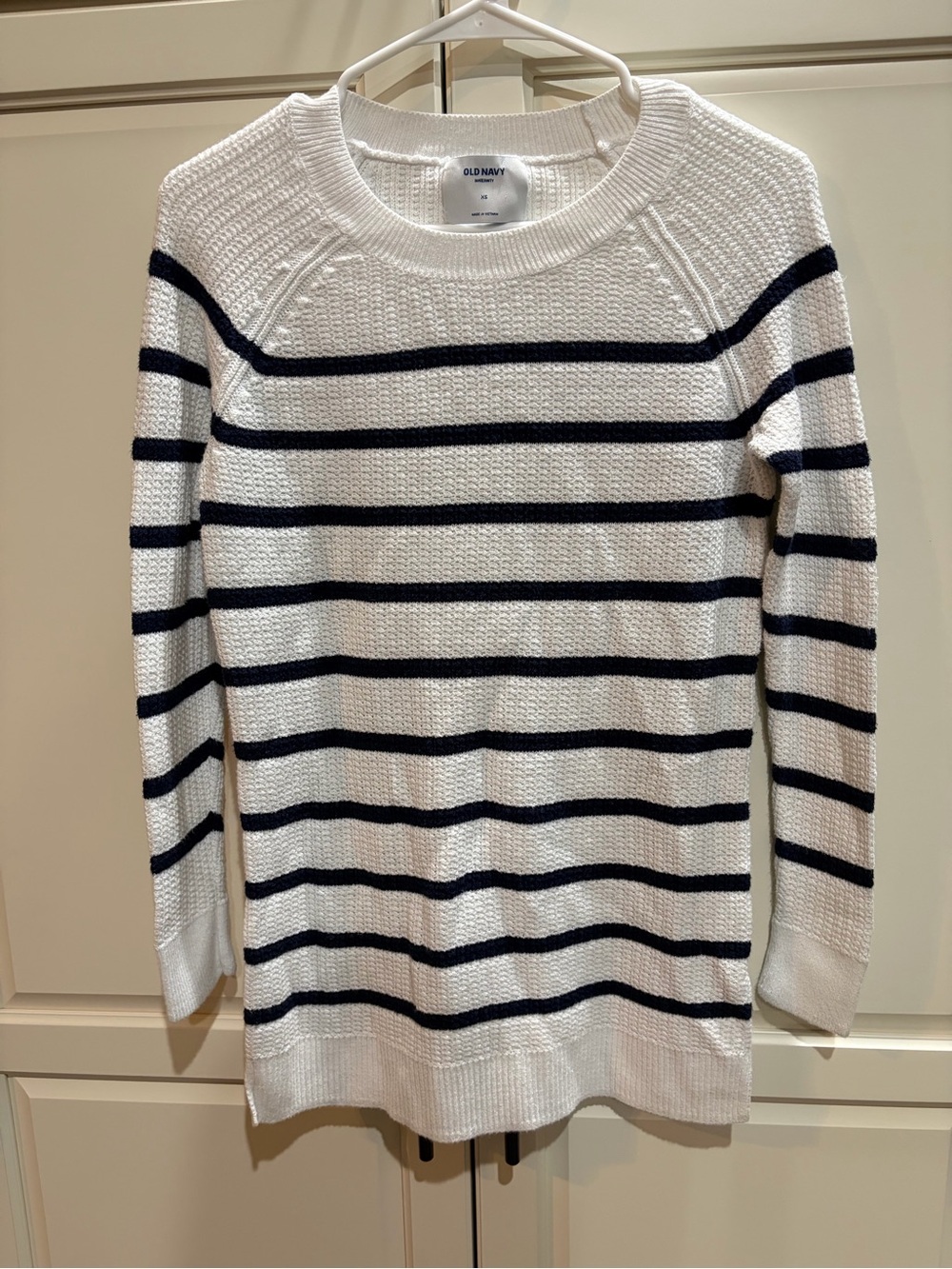 Old Navy White w/ Navy Stripes Crewneck Sweater Nautical Women’s XS